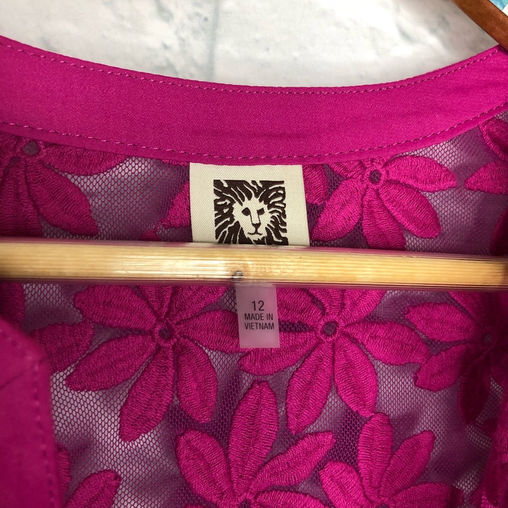 Anne Klein Floral Lace Mesh Cardigan Fuschia - Picture 3 of 7